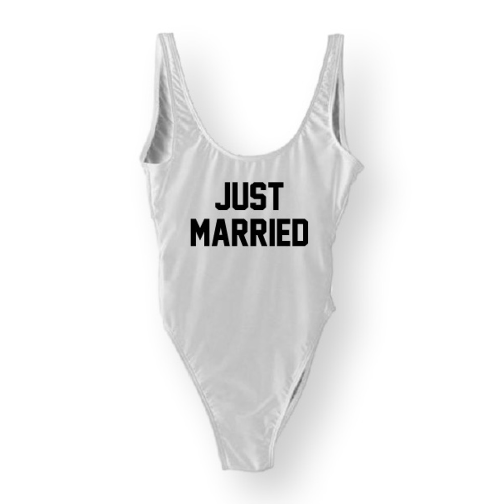 White Just Married One Piece Swimsuit